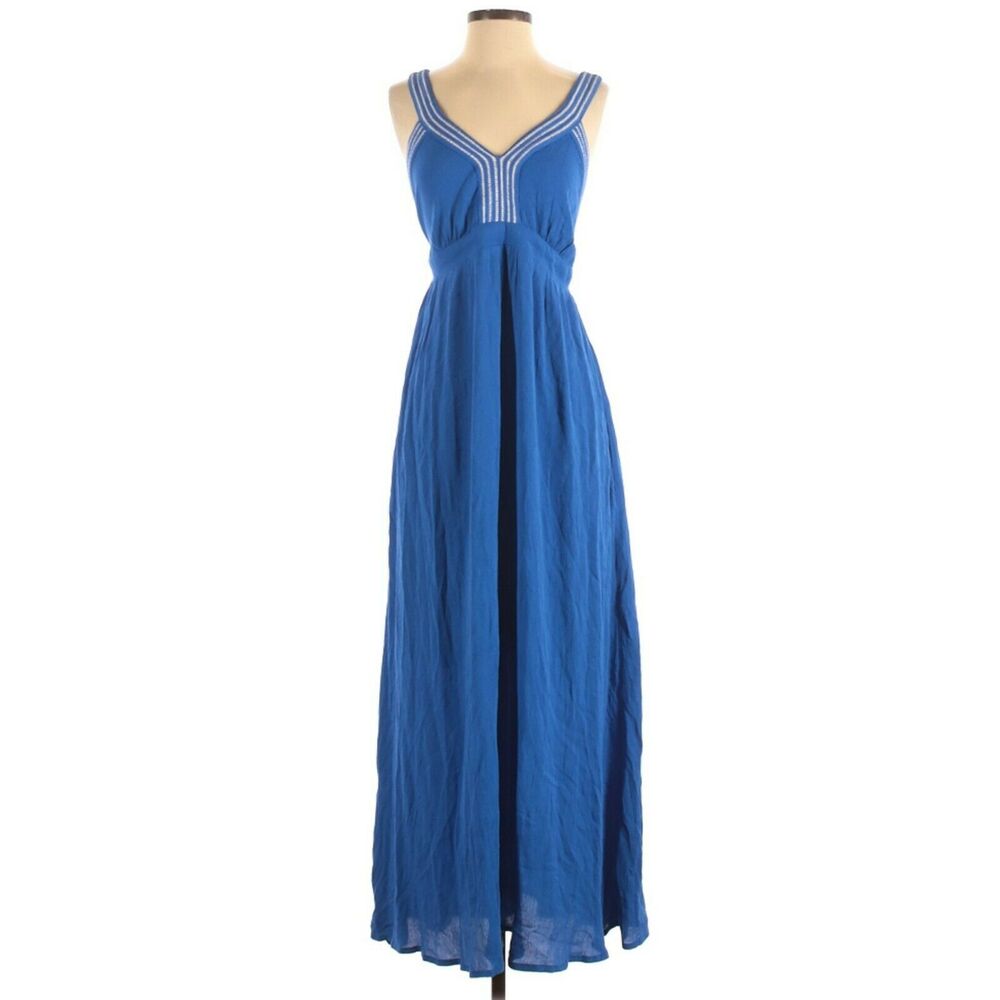 GIBSON Hi Sugarplum! Santorini adjustable strap maxi dress nautical blue S NEW